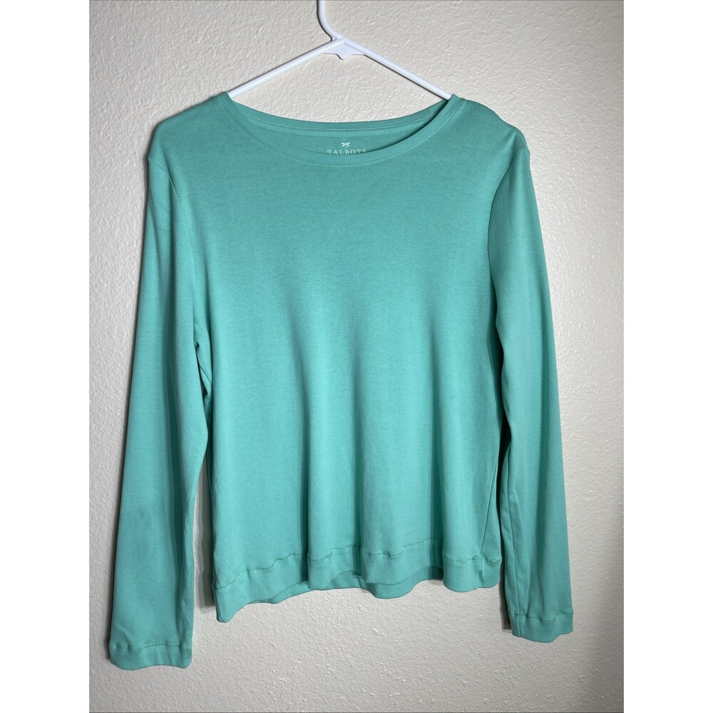 Talbots Green 100% Pima Corn Knit Shirt, Size L, Minimalist
